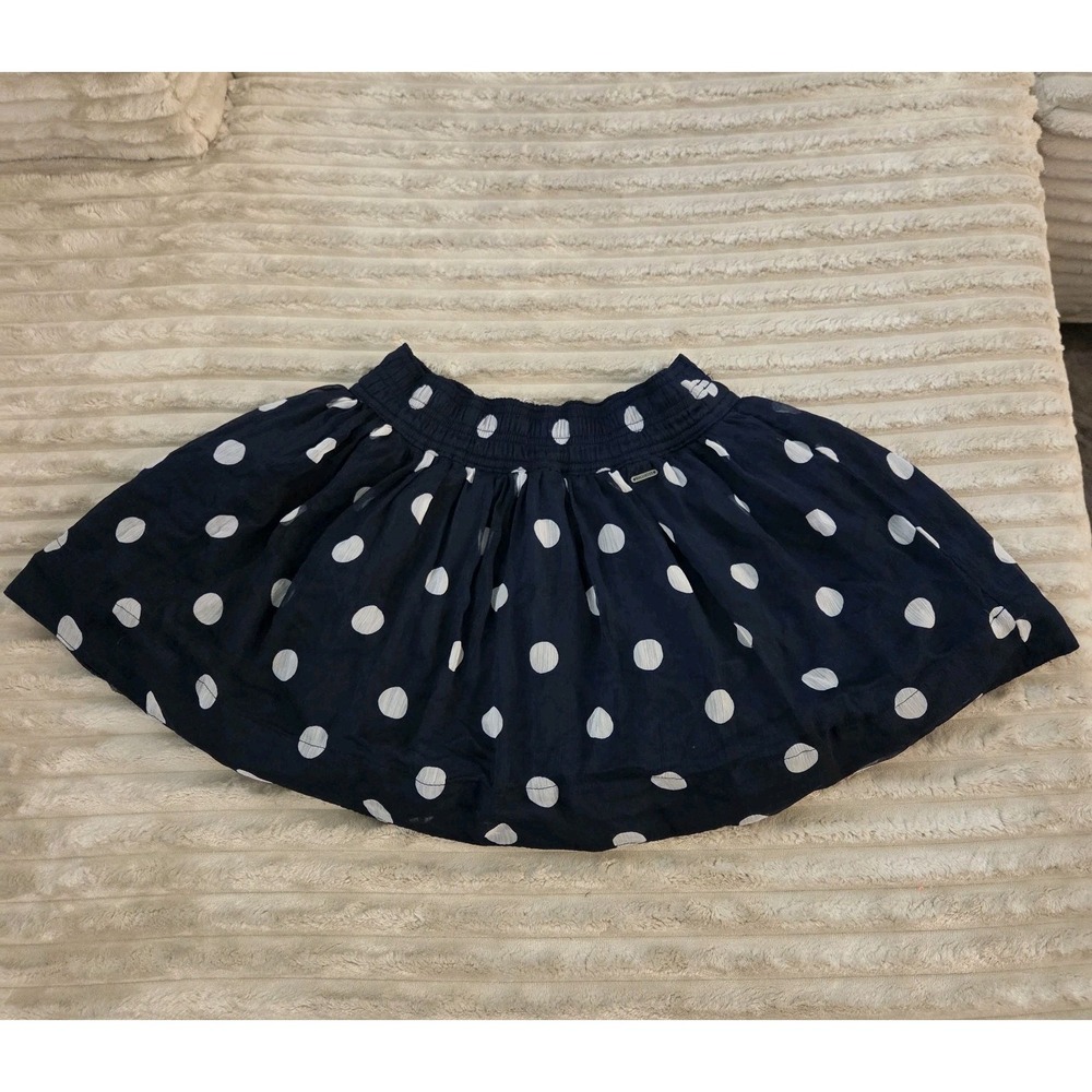 Hollister Navy Blue Polka Dot Juniors Poofy Mini Skirt Fully Lined Size XS Y2k